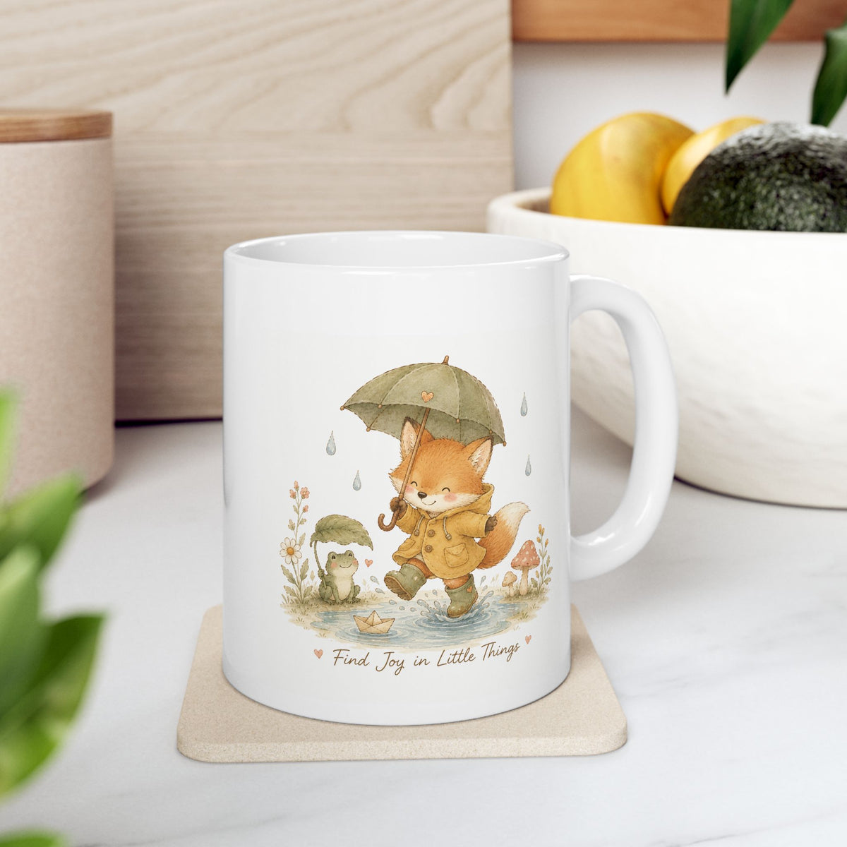 Autumn Woodland Mug — Cute Mushroom & Fox Ceramic Coffee Cup (11oz)