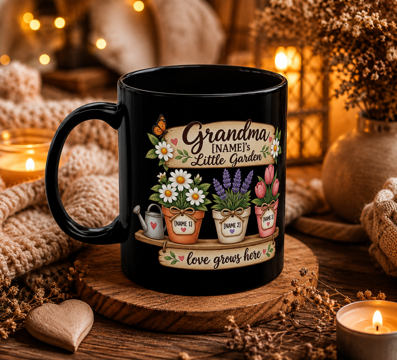 Personalized Grandma's Garden Panda Mug — Cute Floral Ceramic Coffee Cup (11oz/15oz)