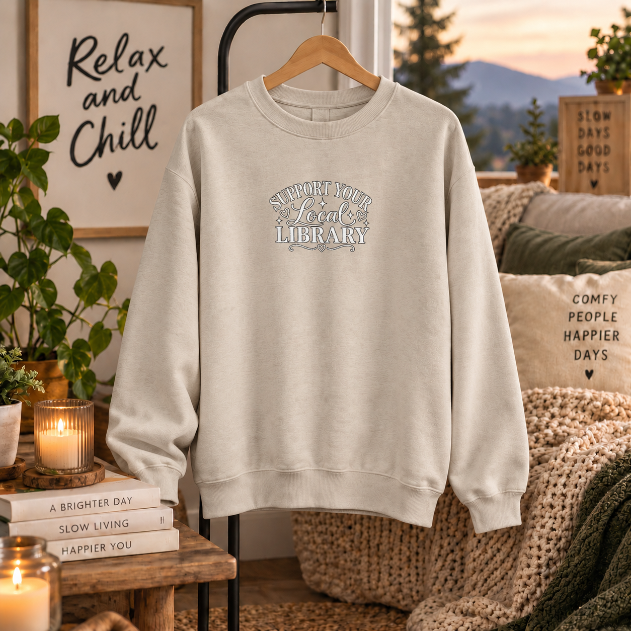 Graphic Crewneck Sweatshirt — White "Stay Wild" Floral Script