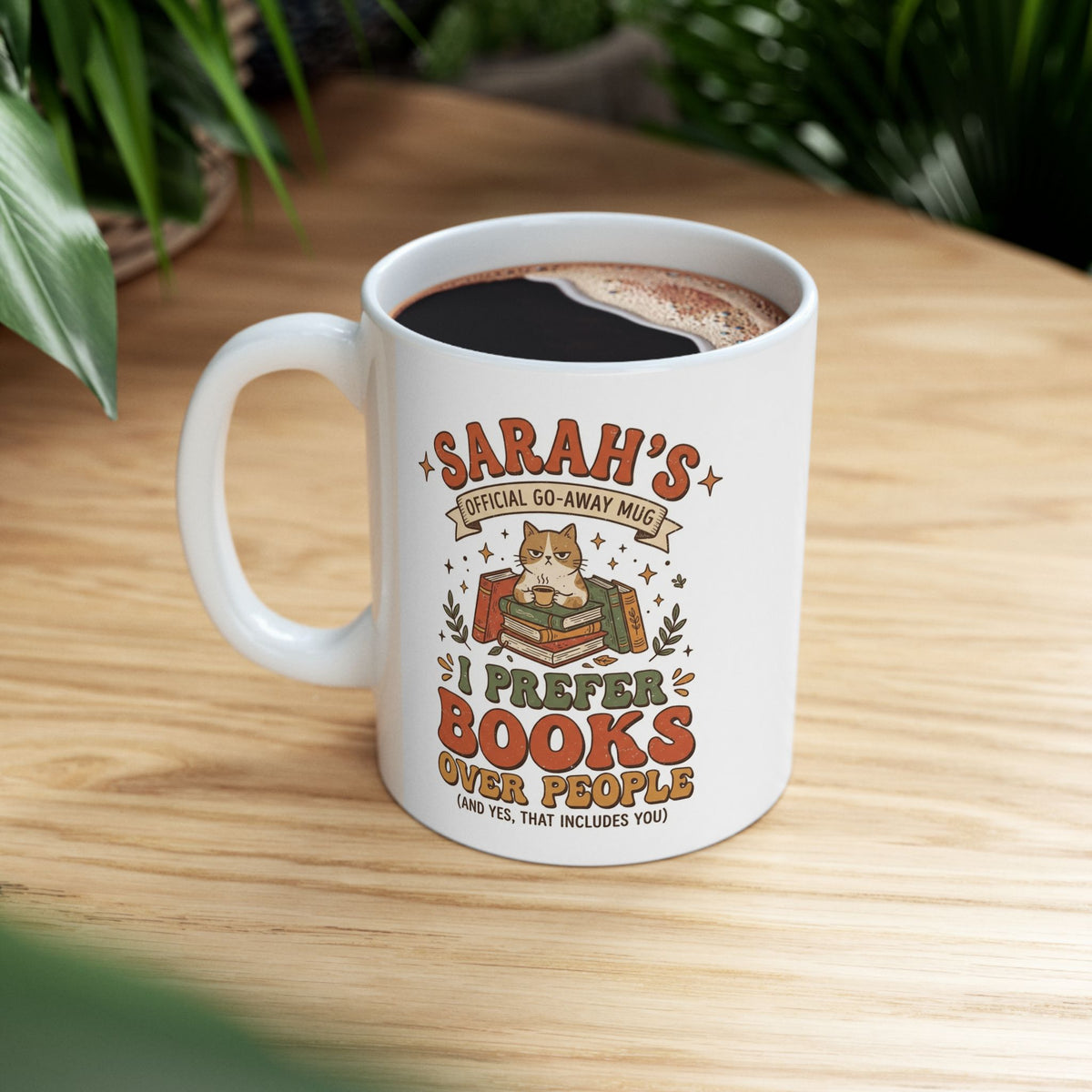 Personalized Ceramic Coffee Mug - I prefer Books over people