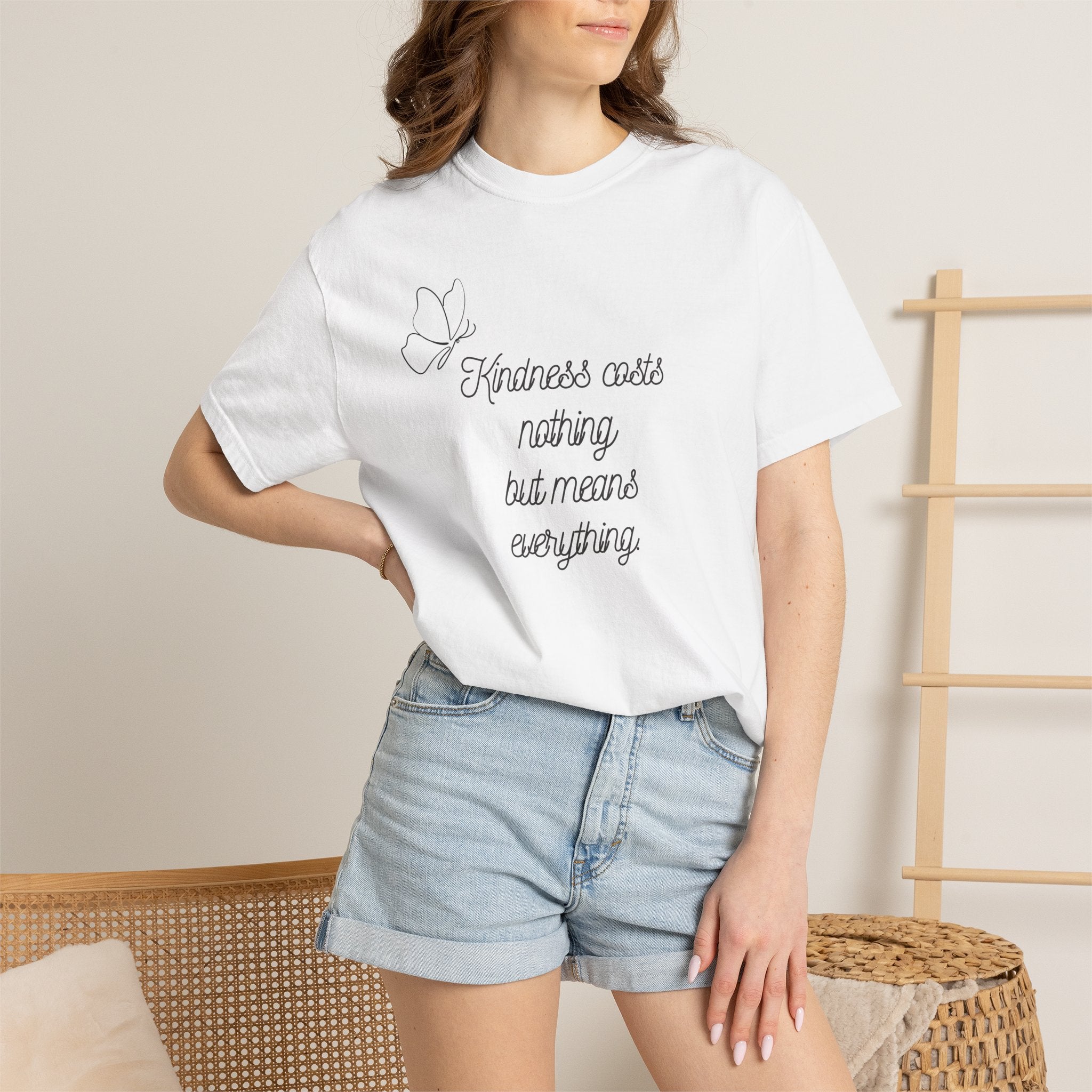 Kindness Matters T-Shirt — Minimal Script Butterfly Tee