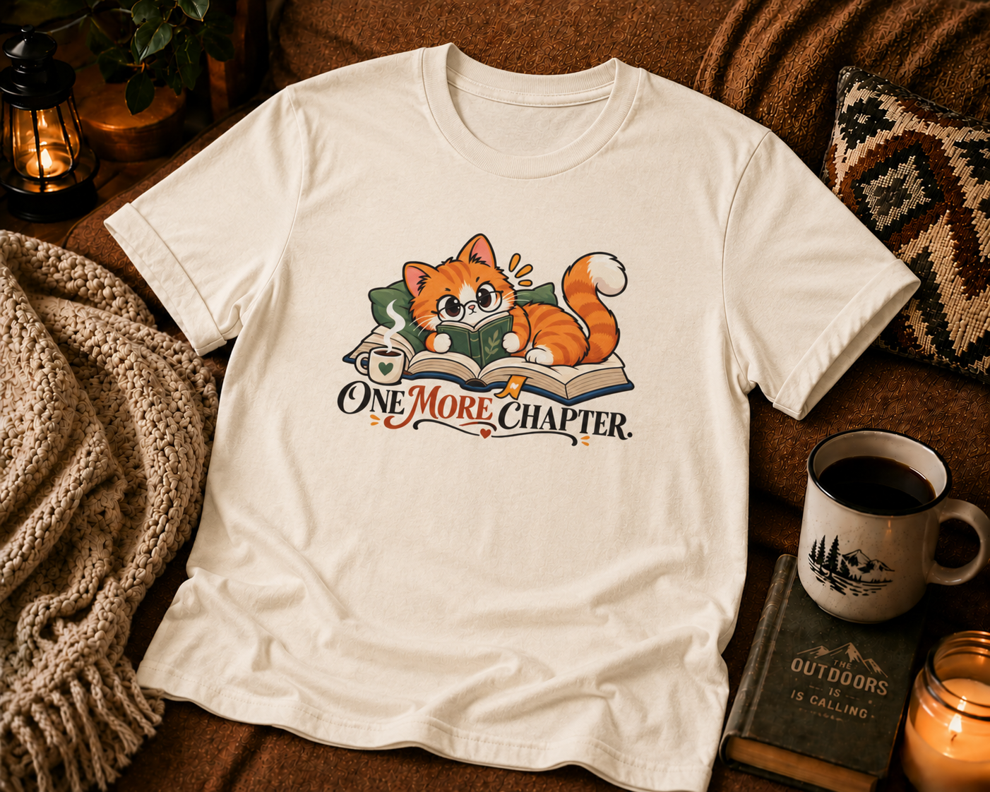 Kids "One More Chapter" Cat Reading T‑Shirt