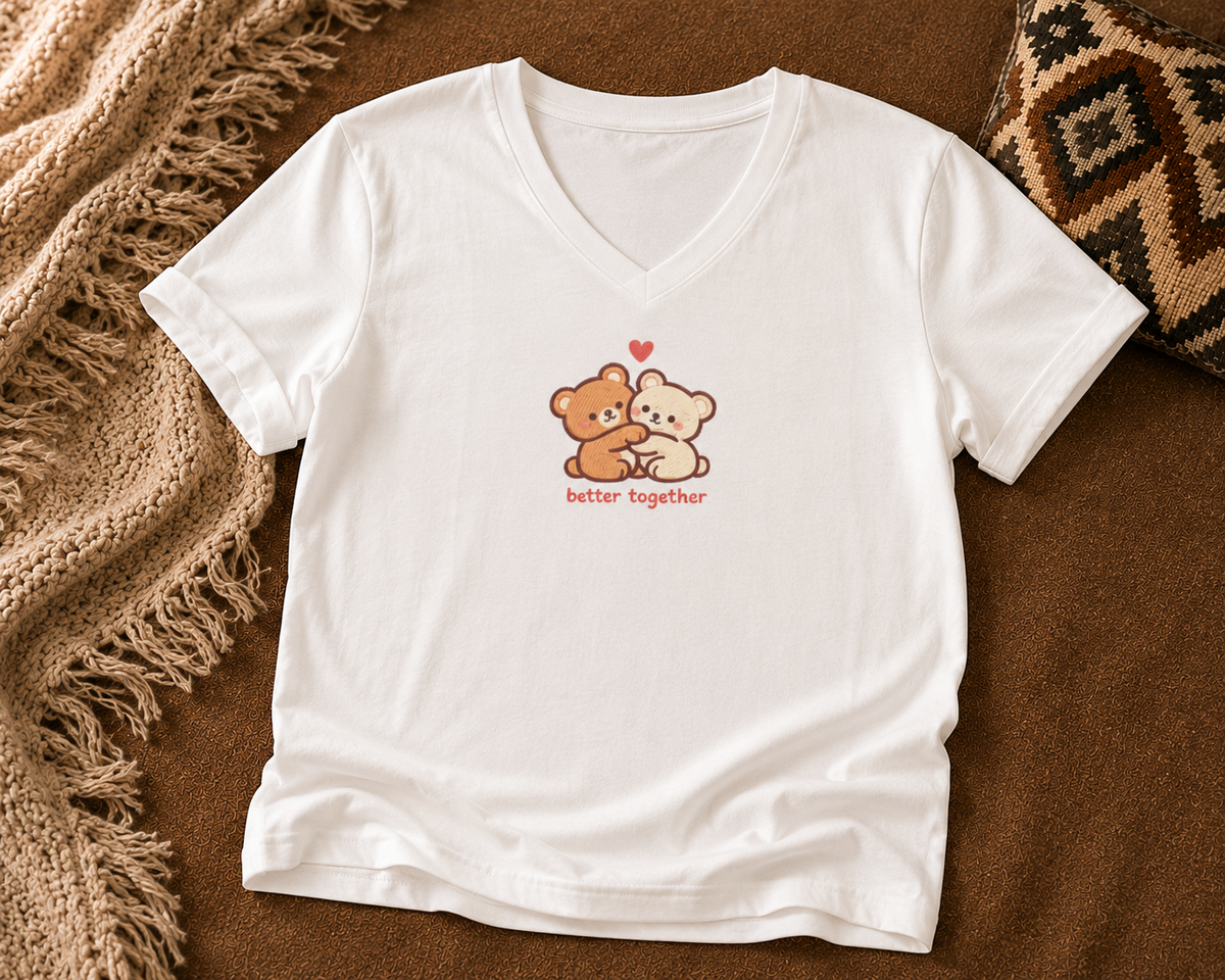 Cute 'Better Together' Bear V-Neck Tee