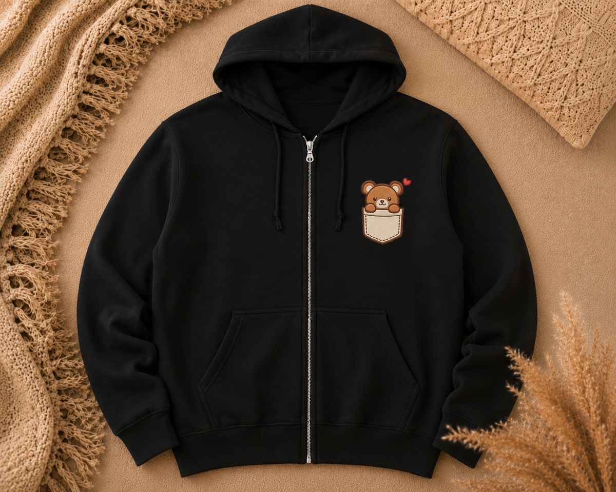 Pocket Hamster Zip Hoodie — Cute Tiny Hamster Peeking Design