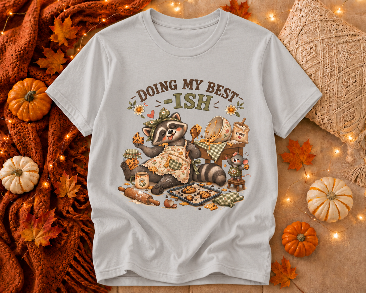 Doing My Best-ish T-Shirt — Cute Raccoon Baking Graphic Tee