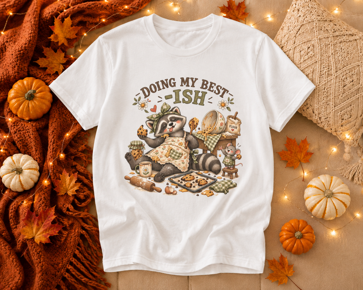 Doing My Best-ish T-Shirt — Cute Raccoon Baking Graphic Tee