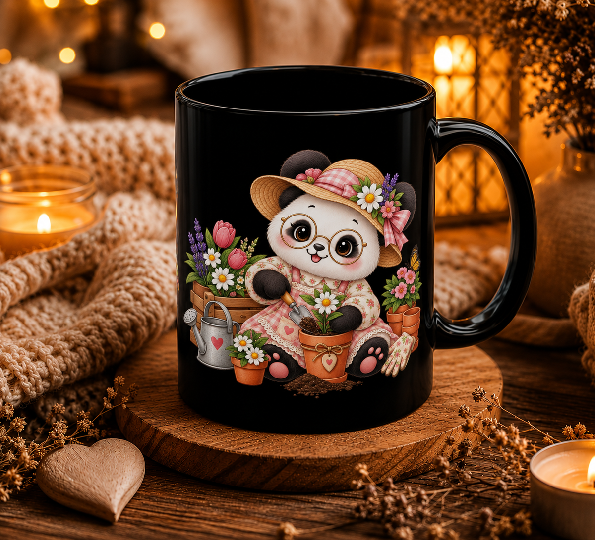 Personalized Grandma's Garden Panda Mug — Cute Floral Ceramic Coffee Cup (11oz/15oz)