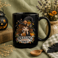 Resting Witch Face & Ghost Black Mug — 15oz Halloween Coffee Cup, Perfect Holiday Gift