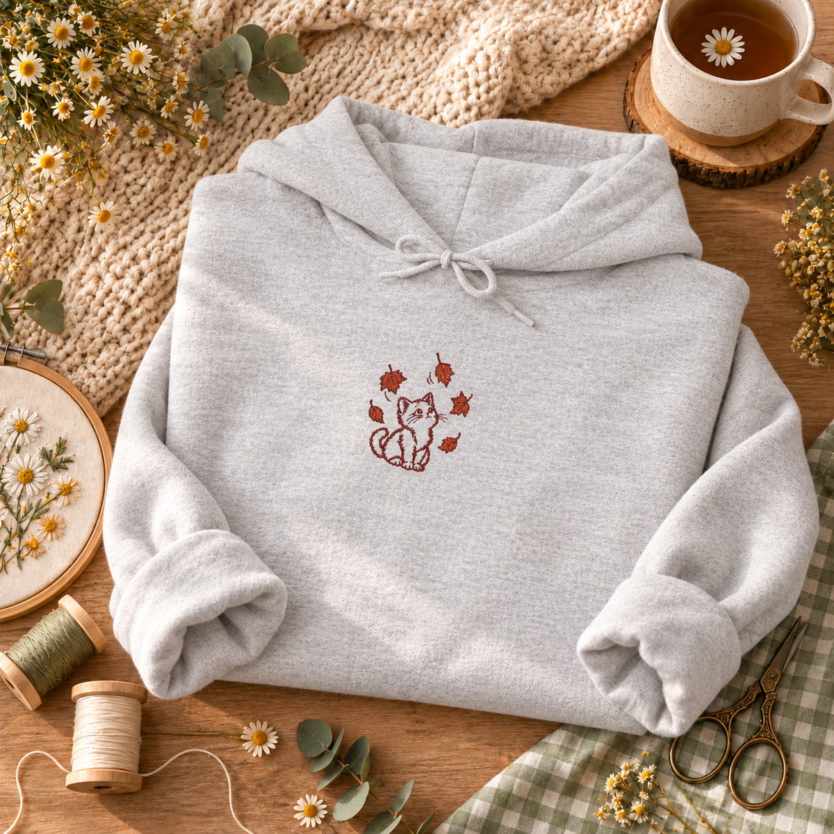 Cute Paw Print Kitten Hoodie Minimal Cat Graphic Fleece Pullover