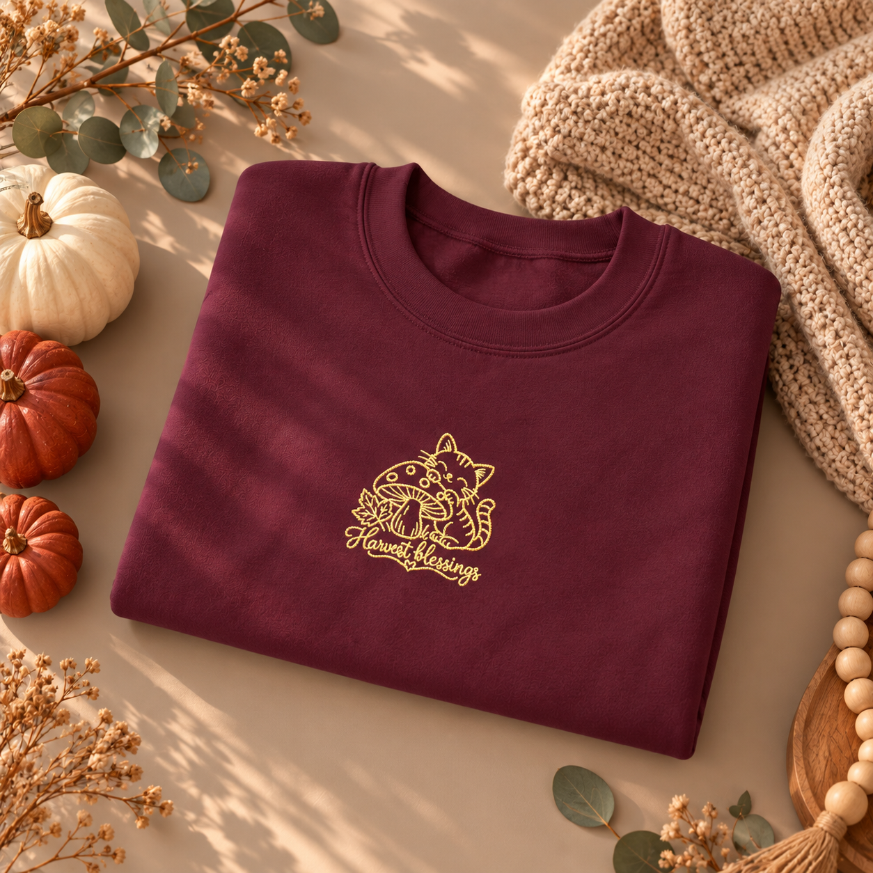 Gold Floral Crest Crewneck Embroidery Sweatshirt