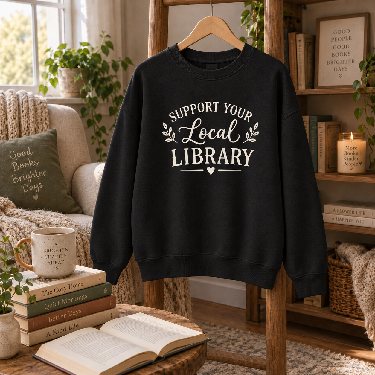 Graphic Crewneck Sweatshirt — White "Stay Wild" Floral Script