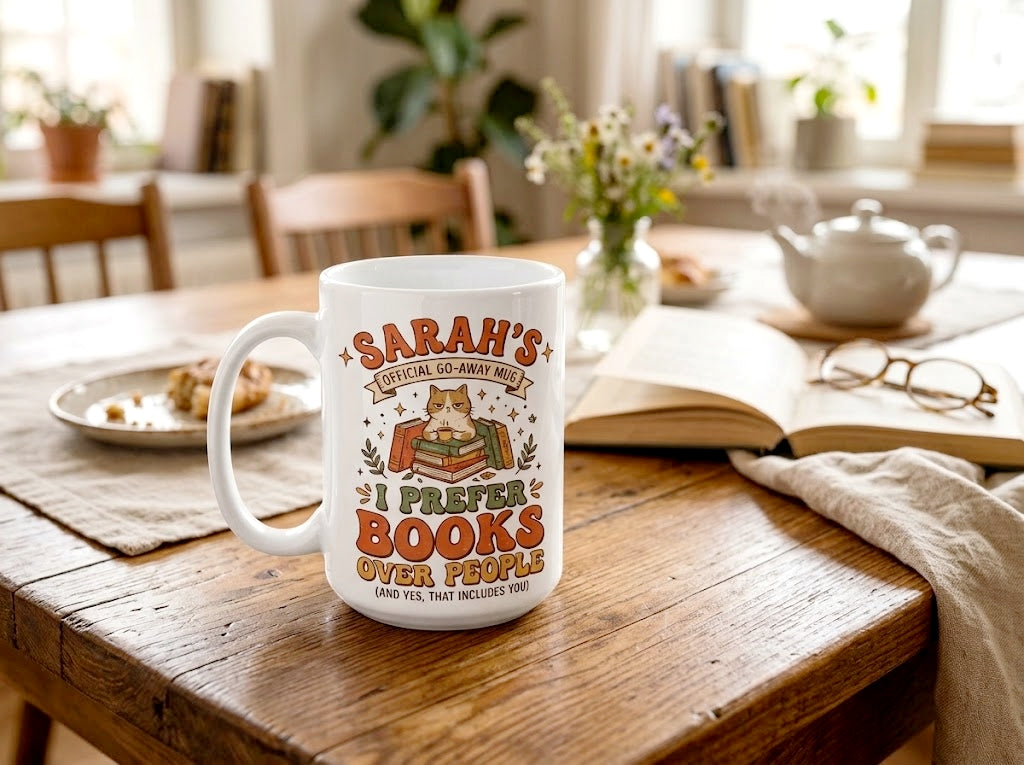 Personalized Ceramic Coffee Mug - I prefer Books over people