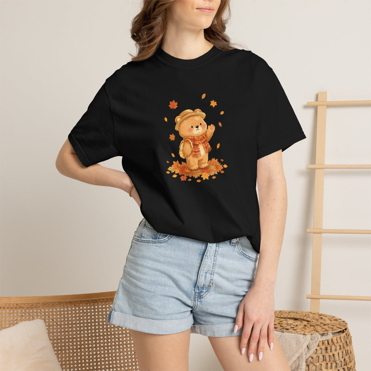 Autumn Teddy Bear T-Shirt — Cute Fall Leaves Graphic Tee